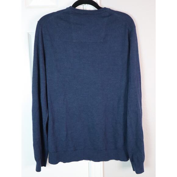 Calvin Klein Dark Navy Blue Extra Fine Merino Wool Sweater Mens Medium V Neck - Picture 4 of 5